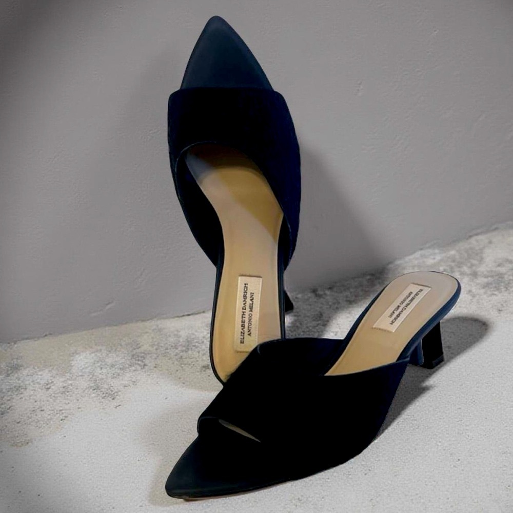 ANTONIO MELANI Black Pointed Toe Low Heel Mules